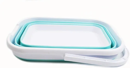 Vista 2 de SAMMART Cubo rectangular plegable de 12L (3.17 galones) (1, blanco/verde lago)