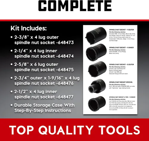 Vista 5 de Powerbuilt 648636 - Kit de herramientas para tuercas de husillo, 5 piezas, tuercas de husillo para extraer, varios tamaños, marcas de tamaño, caja