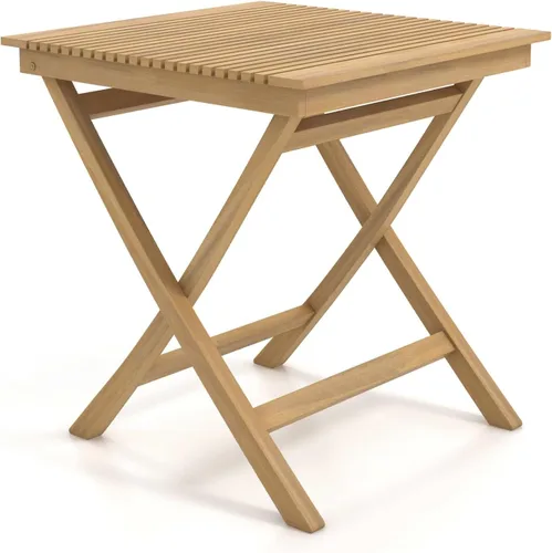 Vista 9 de Tangkula Mesa de comedor de madera de teca de 27.5 pulgadas, mesa cuadrada de bistró para exteriores con mesa de rejillas, marco de madera