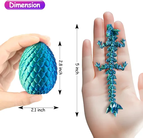 Vista 2 de Dxldfks Dragón impreso en 3D con huevo, pequeños huevos de dragón de cristal articulados para cestas de Pascua, decoración del hogar y la oficina