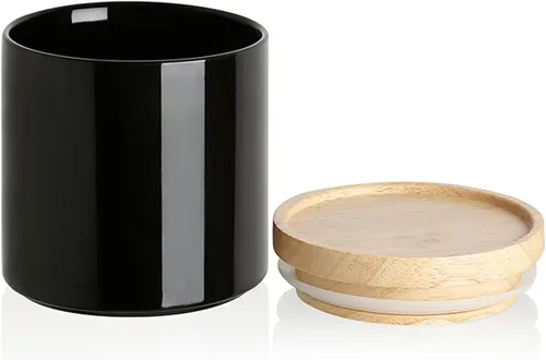 Vista 53 de Recipientes de cocina Sweejar, tarro de almacenamiento de cerámica para alimentos, recipientes apilables con tapa hermética de madera para servir