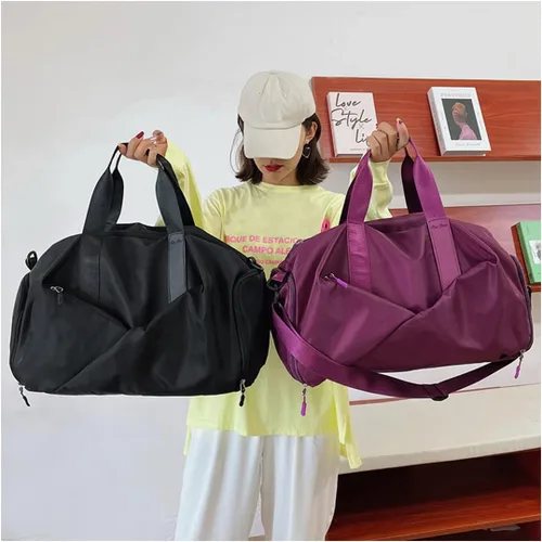 Vista 3 de Bolsa deportiva de gimnasio de viaje con bolsillo húmedo y compartimento para zapatos para mujeres y hombres, Rojo -, Bolsa de yoga