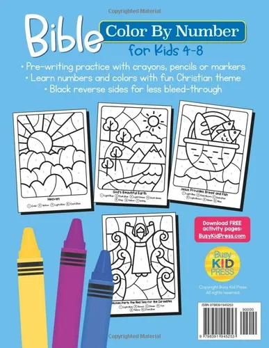 Vista 2 de Bible Color By Number Easy Christian Coloring Activity for Kids 4-8