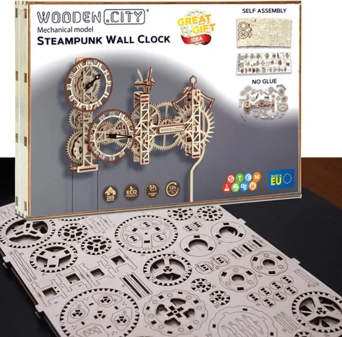 Vista 9 de WOODEN.CITY - Kit de reloj mecánico Steampunk, rompecabezas de madera 3D