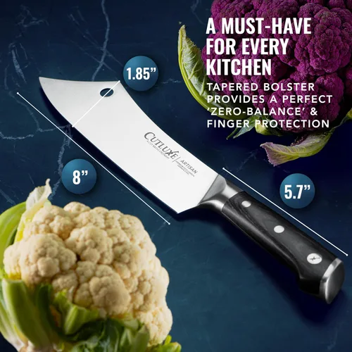 Vista 6 de Cutluxe Cuchillo Cleaver de Chef – Cuchillo de Carnicero Cleaver de Carne de 8" – Hoja de Acero Alemán, Espiga Completa, Diseño de Mango Ergonómico