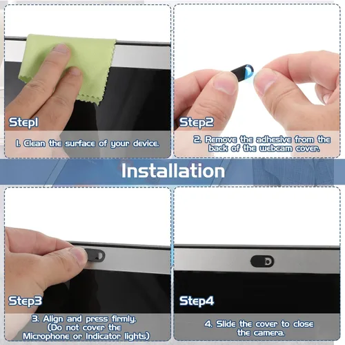 Vista 10 de JJUNW 50 piezas de cubierta deslizante para cámara web, cubierta universal ultrafina de 0.023 pulgadas para cámara web para laptop, computadora Negro