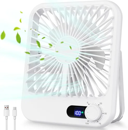 Vista 9 de Ventilador pequeño de escritorio, ventilador personal recargable portátil con alimentación por batería, 100 velocidades, inclinación ajustable
