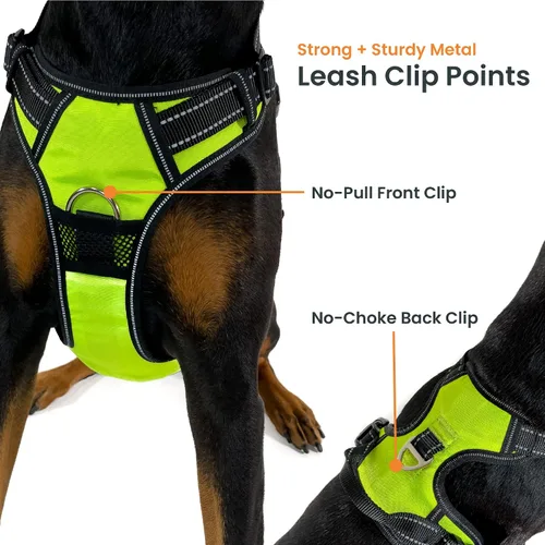 Vista 2 de 4Knines Arnés para perro sin tirones para perros grandes, arnés reflectante ajustable con clips de correa delanteros y traseros, duradero, fácil