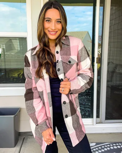 Vista 7 de GRAPENT Chaqueta acolchada con botones a cuadros de gran tamaño para mujer