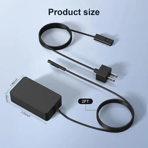 Vista 6 de 65W Microsoft Surface Charger Pro/Laptop/Book/Go Replacement AC Adapter Fits Surface Pro1-11, Laptop1-7, Book1-3, Go1-3, 65W works with 44W/36W