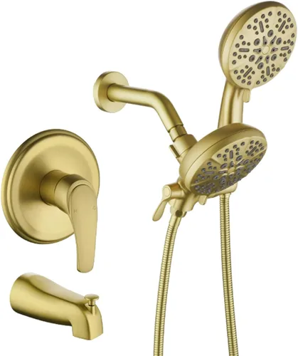 Vista 13 de Kit de bañera de ducha, juego combinado de grifo de ducha, sistema de ducha con boquilla de bañera, válvula de ducha y kit de molduras, accesorios