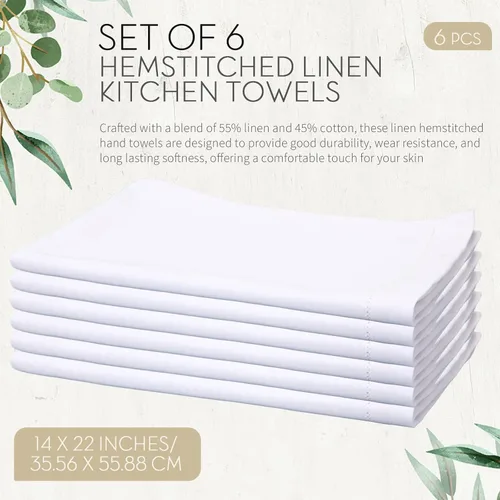 Vista 2 de Mixweer 6 toallas de mano de lino blanco con dobladillo de 14 x 22 pulgadas para bordar, paños de cocina para baño, cocina y hogar