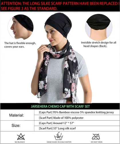 Vista 2 de Forro de algodón de bambú para mujer, con bufandas sedosas para el cáncer, pérdida de cabello, gorras de sueño