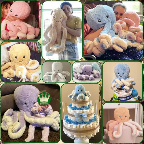 Vista 9 de DENTRUN Pulpo de peluche gigante, muñeca de pulpo de peluche para niños, niñas, adultos, regalo de cumpleaños, Navidad, Halloween, animales marinos