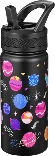 Vista 19 de Fanhaw Botella de Agua Aislada para Niños de 18 Oz con Tapa de Pajita – Acero Inoxidable de Doble Pared al Vacío, A Prueba de Fugas, Botellas