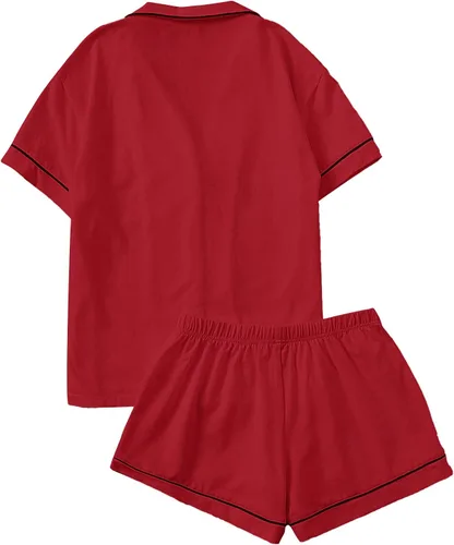 Vista 2 de Floerns - Conjunto de pijama de dos piezas para mujer, cuello con solapa y manga corta