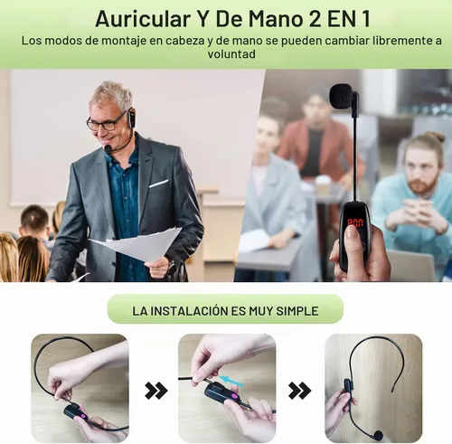 Vista 5 de Auriculares con Micrófono Inalámbrico, Sistema de Micrófono y Altavoz de Cabeza UHF, Auriculares Profesionales con Amplificador de Voz y Micrófonos