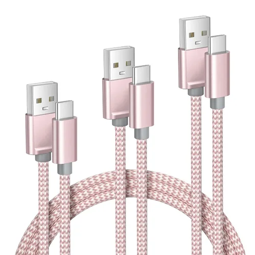 Vista 13 de Cable de carga USB tipo C, paquete de 3, (1.5/3.3/6.6 pies), de nailon, para Samsung Galaxy Fold Note 9, 8, S10, S9, S8, S10E, 10, 10E, Plus, S20