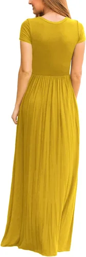 Vista 3 de DEARCASE Vestido largo para mujer, manga corta, casual, de verano, holgado, liso, cómodo, con bolsillos