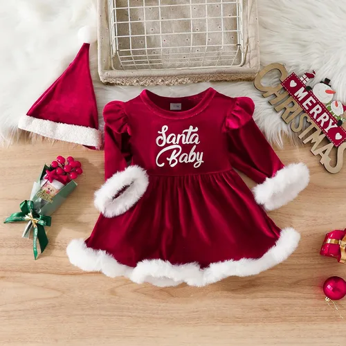 Vista 2 de Ropa de Navidad para bebé niña, vestido de terciopelo de manga larga para bebé, disfraces de Navidad lindos