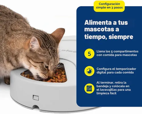 Vista 5 de Alimentador automático para perros PetSafe, 5 comidas, capacidad de 40 oz, plástico, para alimentos secos, para múltiples mascotas