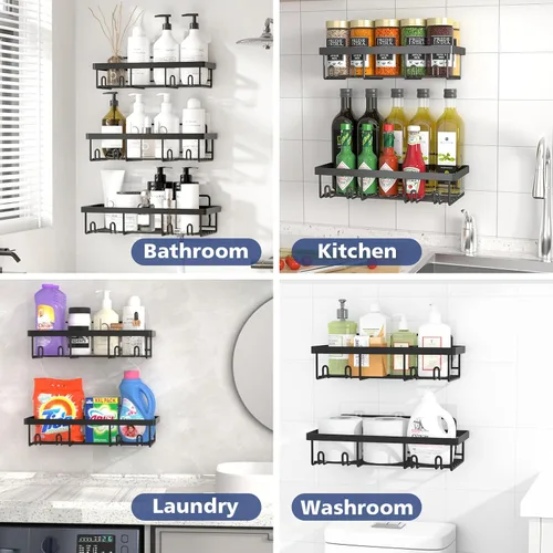 Vista 8 de Liuoud Shower Caddy 5 Pack XL-Size Adhesive Stainless Steel Organizer XL Capacity, With Strong Adhesive, Rustproof, No Drilling Wall Mount Shelvs