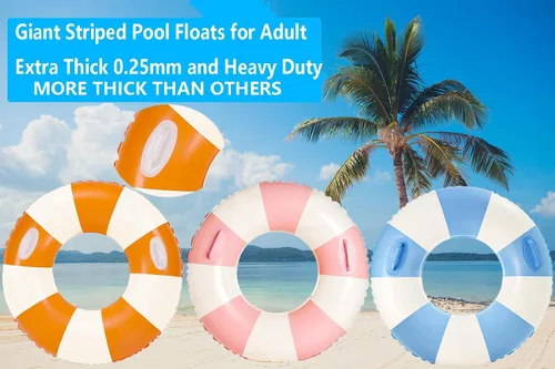 Vista 5 de Anillo de natación grande con asas para adultos, anillos clásicos de piscina de 47 pulgadas, tubos interiores de piscina, flotadores inflables