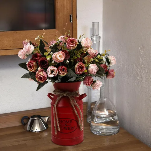 Vista 7 de Jarrones de metal rústicos con cuerda, estilo retro para bodas, fiestas, casa de campo, color rojo