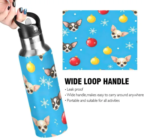 Vista 4 de Cute Dog Faces Stainless Steel Vacuum Insulated Water Bottle 20 Oz Leakproof Water Bottles, BPA-Free Sport Water Bottle