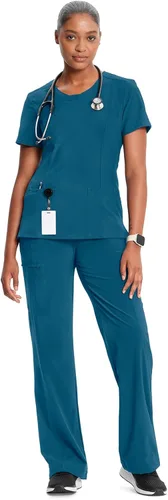 Vista 3 de Infinity Cherokee 2624A - Camiseta quirúrgica para enfermera de cuello redondo para mujer, con 3 bolsillos, 360, elástica y resistente a