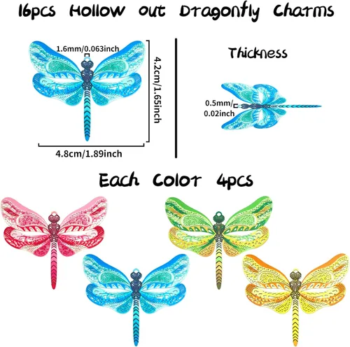 Vista 2 de Ahueca hacia fuera libélula filigrana encantos colgantes de insectos multicolor para pendientes DIY joyas colgantes decoraciones embalaje Libélula