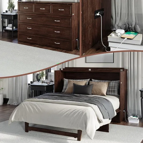 Vista 22 de AFI, Northfield Murphy Bed - Baúl de cama Twin XL con colchón de 6", cajón de almacenamiento y cargador USB integrado, ámbar quemado Amarillo ámbar