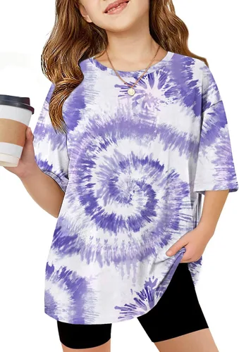 Vista 8 de Arshiner Camisetas de gran tamaño para niñas, camisetas básicas suaves y casuales de verano Negro