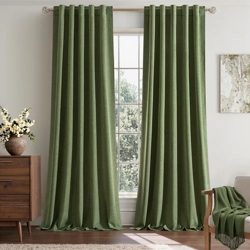 Vista 11 de EMEMA - Cortinas opacas de lino color beige, 72 pulgadas de largo, 2 paneles para dormitorio o sala de estar, con aislamiento térmico, 100%