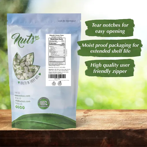 Vista 2 de NUTS U.S. - Guisantes verdes recubiertos de Wasabi, crujientes y picantes en bolsa resellable (1 libra)