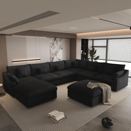 Vista 57 de Sofá seccional de 83 pulgadas para sala de estar, sofá modular relleno de plumón, sofás en forma de L con otomana, sofá convertible, fundas de sofá