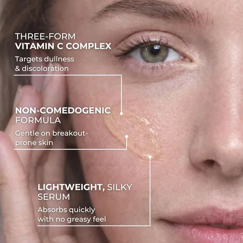 Vista 6 de Suero de vitamina C ultra hidratante para rostro con péptidos, ácido hialurónico 3X y niacinamida, para pieles sensibles y antienvejecimiento