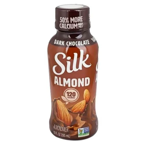 Vista 3 de Silk Leche de almendras de chocolate oscuro, botella de 10 onzas líquidas, 12 por caja.