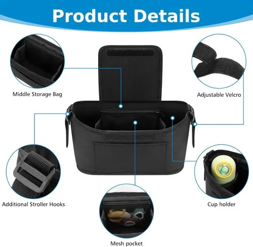 Vista 5 de Accmor Organizador universal para cochecito, organizador de bolsa de cochecito, organizador de cochecito, accesorios para Uppababy, Baby Jogger