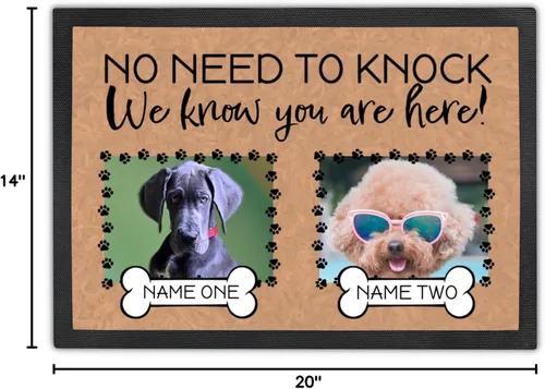 Vista 2 de Tapete personalizado para puerta de perro con foto y nombre, tapete de bienvenida personalizado, tapete para puerta delantera, no es necesario