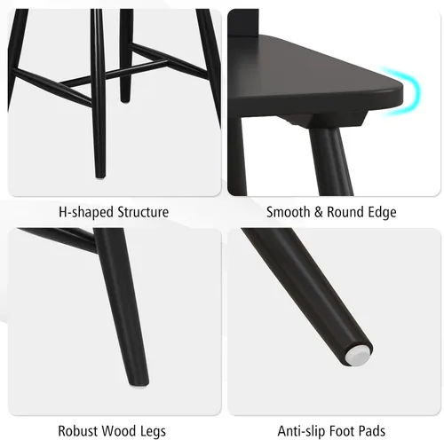 Vista 7 de GIANTEX Juego de 2 sillas de comedor de madera, sillas de comedor Windsor de madera maciza con asiento ancho, carga máxima de 400 libras, sillas