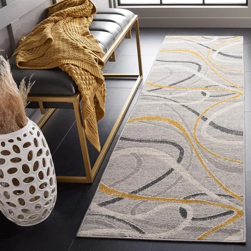 Vista 24 de SAFAVIEH Odyssey Collection - Alfombra de pasillo de 2 pies 2 pulgadas x 8 pies, marfil azul y dorado, diseño abstracto moderno, ideal para zonas
