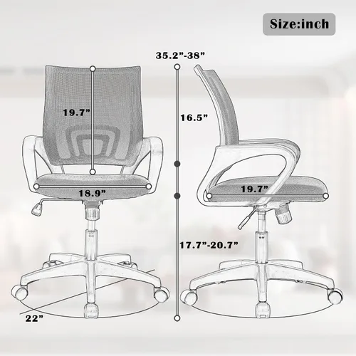 Vista 2 de Silla de oficina en casa, silla de oficina ergonómica, silla de escritorio cómoda de altura ajustable, silla de computadora de malla con ruedas