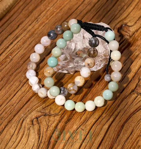 Vista 7 de Bivei Pulsera elástica de gemas naturales semipreciosas con cristales curativos de reiki, hecha a mano de 0.315 in
