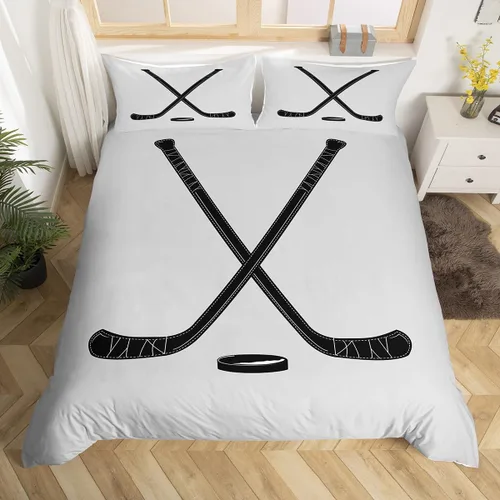 Vista 15 de Erosebridal Hockey Twin Duvet Cover for Boys,Blue and Black Sports Bedding Sets for Kids Teen,Ball Games Gamer Bed Set,Ice Hockey Field Quilt Cover
