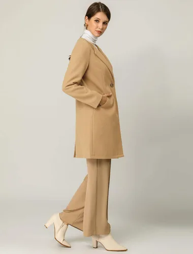 Vista 4 de Allegra K Abrigo largo de invierno para mujer, sin cuello, minimalista, para trabajo
