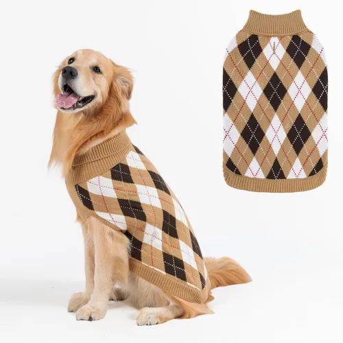 Vista 15 de PAWCHIE - Suéter para perro con agujero para correa para perros pequeños, clásico suéter de punto con cuello alto para clima frío, suéter de punto a
