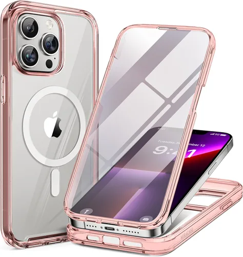 Vista 172 de Miracase - Funda magnética para iPhone 13 Pro Max de 6.7 pulgadas (compatible con MagSafe), transparente, completo, protector de pantalla de vidrio