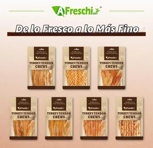Vista 7 de A Freschi srl Tendones de pavo para perros, golosinas saludables para perros, de origen estadounidense, masticables para cachorros sin piel cruda