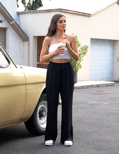 Vista 4 de DIBAOLONG Pantalones de pierna ancha para mujer, pantalones de yoga sueltos con cordón, cómodos pantalones de pijama palazzo con bolsillos